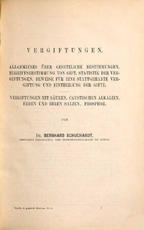 Handbuch der gerichtlichen Medicin, 2. Die Vergiftungen in gerichtsärztlicher Beziehung