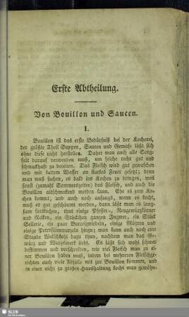 Erste Abtheilung. Von Bouillon und Saucen