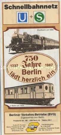 U- und S-Bahn-Strecken-Plan für Berlin (West)