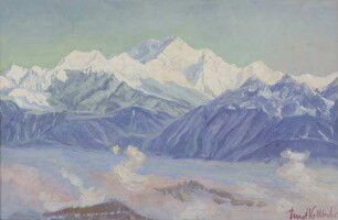 Der 8550 m hohe Kanchanjanga vom Tiger Hill gesehen (Indien). Nachbarberg des Mount Everest. Frühmorgens in den ersten Sonnenstrahlen