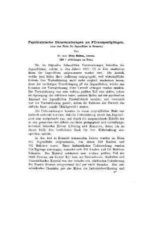 Psychiatrische Untersuchungen an Fürsorgezöglingen : (Aus dem Heim für Jugendliche in Bremen)