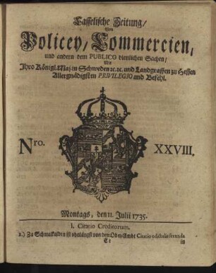 Nro. XXVIII, Montags, den 11. Julii 1735