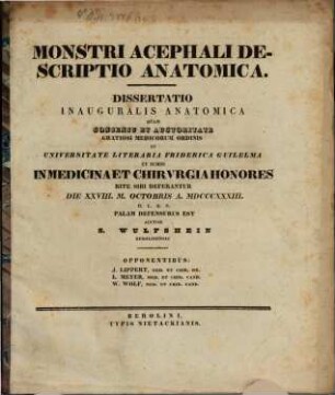 Monstri acephali descriptio anatomica