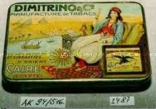 Blechdose für 25 Stück Zigaretten "DIMITRINO UND CO. MANUFACTURE DE TABACS ET CIGARETTES D'ORIENT CAIRE (EGYPTE)"