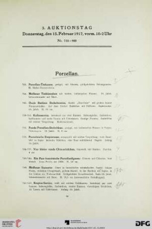 3. Auktionstag: Donnerstag, den 15. Februar 1917, vorm. 10-2 Uhr (Nr. 723-988)