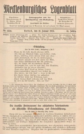 Nr. 13/14. Rostock, den 18. Januar 1923.