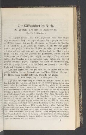 Der Missionsdienst der Presse. Die Missions - Conferenz zu Allahabad III