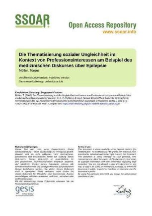 Die Thematisierung sozialer Ungleichheit im Kontext von Professionsinteressen am Beispiel des medizinischen Diskurses über Epilepsie