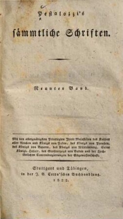 Pestalozzi's sämmtliche Schriften, 9. Vermischte Schriften pädagogischen Inhalts