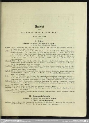 Bericht über sie absolvierten Lectionen