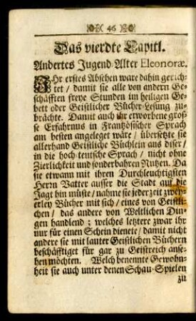 Das vierdte Capitl. Andertes Jugend-Alter Eleonorae