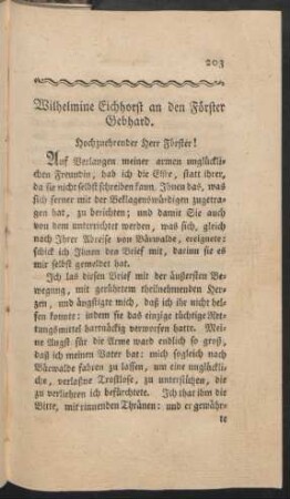 Wilhelmine Eichhorst an den Förster Gebhard.