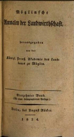 Möglinsche Annalen der Landwirthschaft. 14, 14. 1824