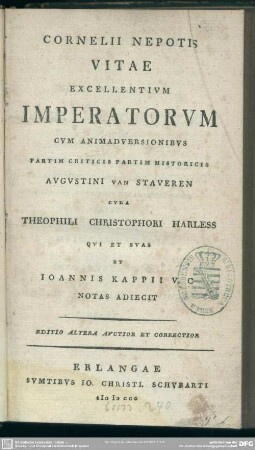 Cornelii Nepotis Vitae Excellentium Imperatorum