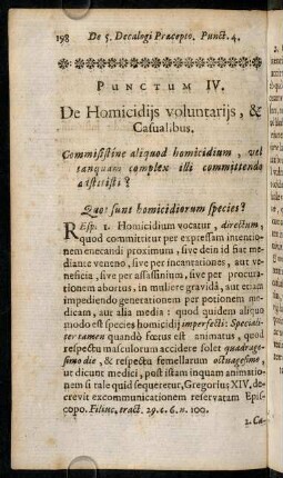 198-204, Punctum IV. De Homicidijs voluntarijs, & Casualibus.