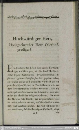 Hochwürdiger Herr, Hochgeehrtester Herr Oberhofprediger!