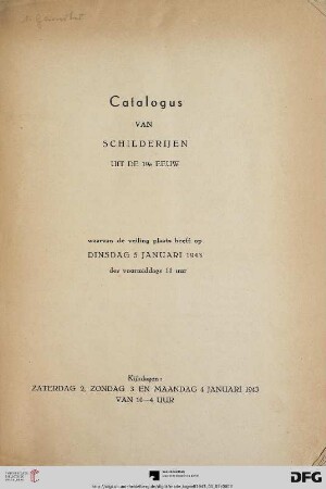 Catalogus van schilderijen uit de 19e eeuw : waarvan de veiling plaats heeft op dinsdag 5 januari 1943