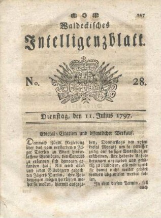 No. 28, Dienstag, den 11. Julius 1797
