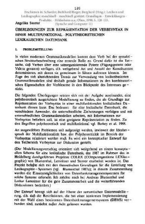 Überlegungen zur Repräsentation der Verbsyntax in einer multifunktional-polytheoretischen lexikalischen Datenbank