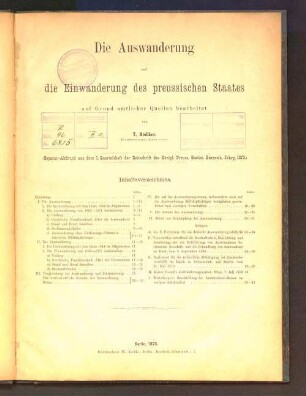 Die Auswanderung und die Einwanderung des preussischen Staates