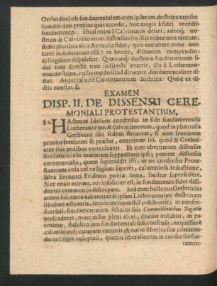 Examen Disp. II. De Dissensu Ceremoniali Protestantium.