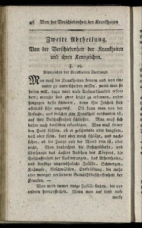 Zweite Abtheilung. Von der Verschiedenheit der Krankheiten und ihren Kennzeichen.