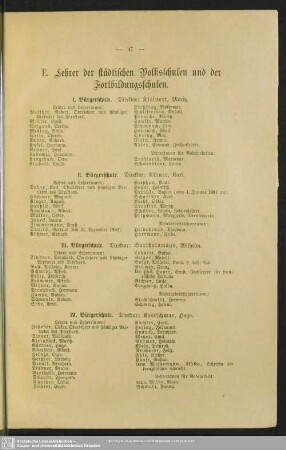 E. Lehrer der städtischen Volksschulen und der Fortbildungsschulen