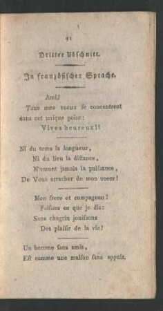 Dritter Abschnitt. In französischer Sprache