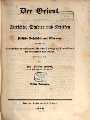 Der Orient : Berichte, Studien und Kritiken für jüdische Geschichte und Literatur. 11, 11. 1850