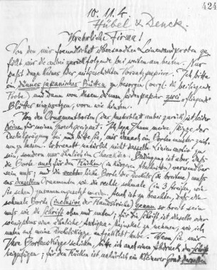 Brief an die Buchbinderei Hübel & Denck
