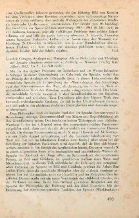 493-494 [Rezension] Söhngen, Gottlieb, Analogie und Metapher