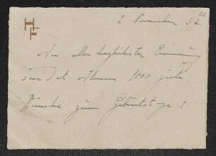 Brief von Fanny Hirsch-Faber an Gerhart Hauptmann