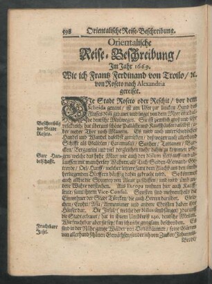 Orientalische Reise-Beschreibung/ Im Jahr 1669. Wie ich Frantz Ferdinand von Troilo/ [et]c. von Roseto nach Alexandria gereiset.