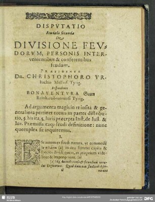 Disputatio Feudalis secunda De Divislione Feudorum, Personis Intervenientibus & conferentibus feudum