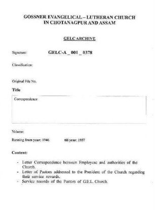 Correspondence of Pastors with President