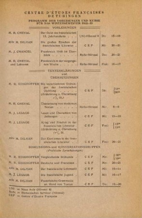 53-54, Centre d'Études Françaises de Tubingen
