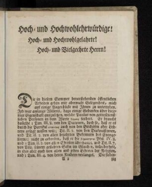 Hoch- und Hochwohlehrwürdige! Hoch- und Hochwohlgelahrte! Hoch- und Vielgeehrte Herrn!