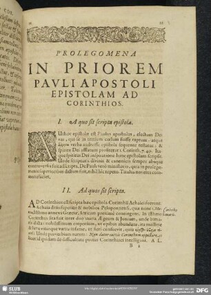 Prolegomena In Priorem Pauli Apostoli Epistolam Ad Corinthios