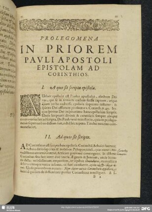 Prolegomena In Priorem Pauli Apostoli Epistolam Ad Corinthios