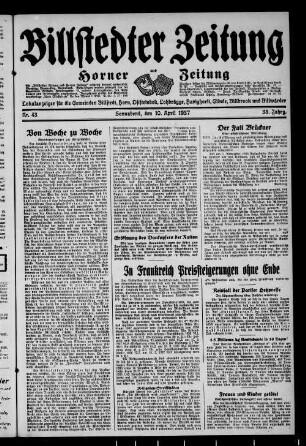 Billstedter Zeitung, Horner Zeitung : Lokalanzeiger für Südstormarn und die Hamburger Marsch