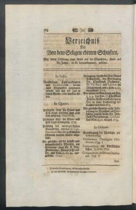Verzeichniß der Von dem Seligen edirten Schriften, ...
