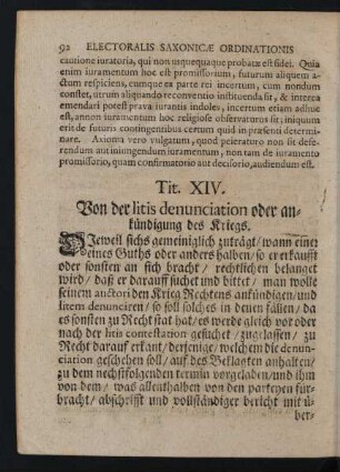 Tit. XIV. Von der litis denunciation oder ankündigung des Kriegs.