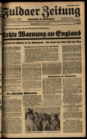 Ausgabe vom Samstag, den 20. Juli 1940.