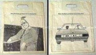 Werbetüte zu "Birne - Das Buch zum Kanzler" (Peter Knorr und Hans Traxler) des Verlages Zweitausendeins