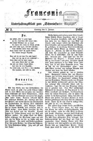 Franconia : Unterhaltungsblatt zum "Schweinfurter Anzeiger", 1868