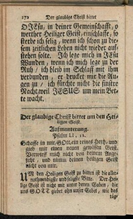 Der glaubige Christ bittet um den heiligen Geist.