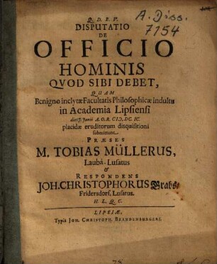 Disputatio De Officio Hominis Quod Sibi Debet