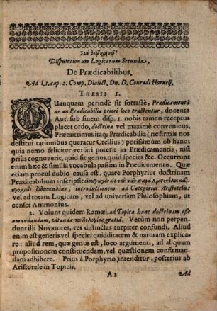 Disputationum Logicarum ..., 2. De Praedicabilibvs