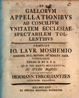 De Gallorvm Appellationibvs Ad Concilivm Vnitatem Ecclesiae Spectabilem Tollentibvs