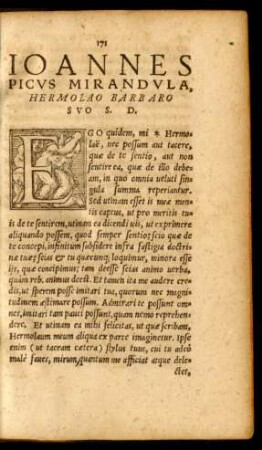 Ioannes Picus Mirandula, Hermolao Barbaro Suo S. D.